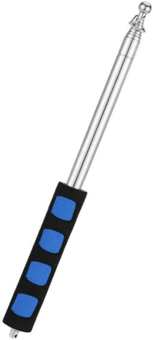 AKOAK Portable Collapsable Pole 79″ Stainless Steel Telescoping Flagpole Banner Tour Guide Teachers Flag Sign with Non-slip Sponge Cover Grip Handle（Black+Blue）