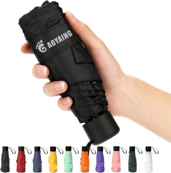 Small Mini Umbrella with Case by GAOYAINIG Light Compact Design Perfect for Travel Lightweight Portable Parasol Outdoor Sun&Rain Umbrellas Black, 34 Inches