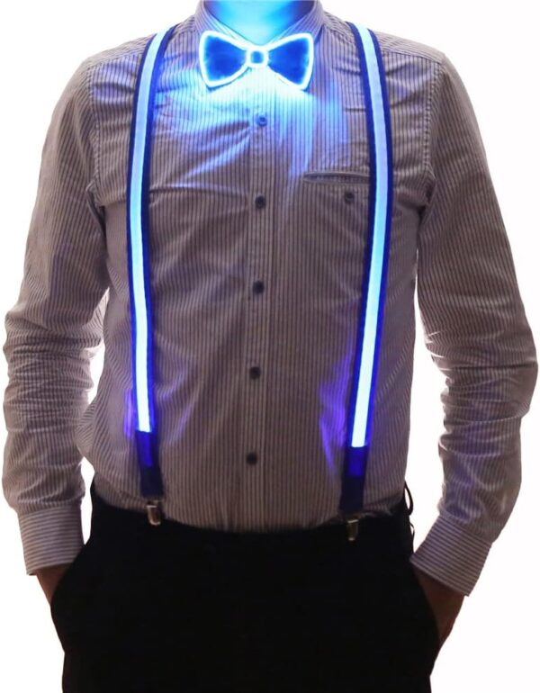 Light Up Men’s LED Suspenders and Bow Tie Combo – Light up Suspenders for Men – Glow Party Clothes, Rave Outfits