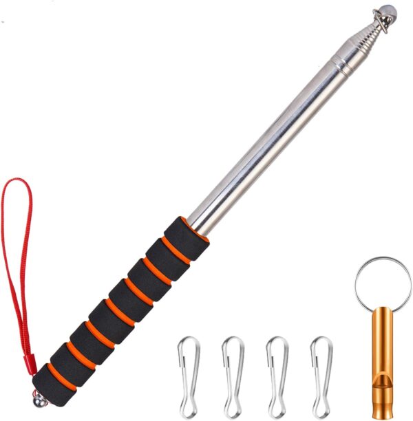 8.2ft Telescopic Flag Pole,Stainless Steel Handheld Portable Extendable Retractable Flagpole with Anti-Slip Grip,Clip,Whistle,Collapsible Telescoping Flag Pole Pointer for Tour Guide,Festival (Orange)