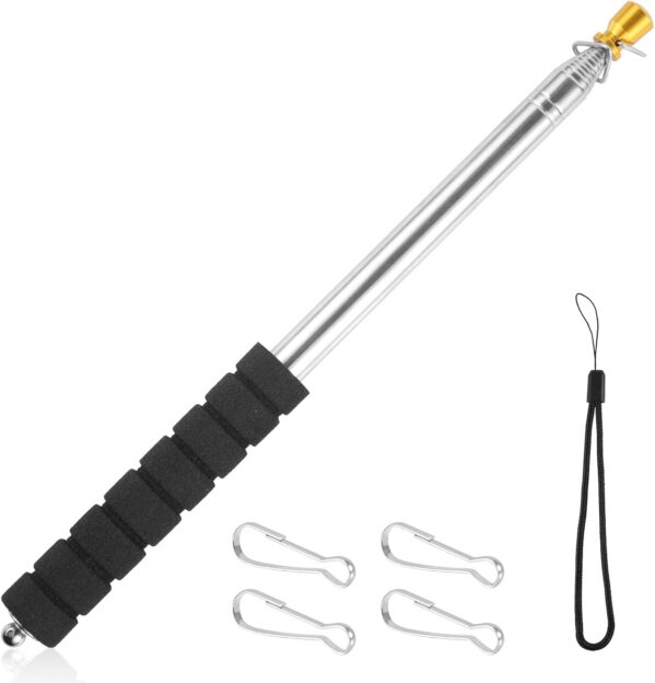 8.2ft Telescopic Handheld Flagpole, Extendable Banner Pole Retractable Tour Guide Flag Pole Pointer with Clips Lightweight Teaching Pointer Stick for Tourist Guide Teachers (Black)