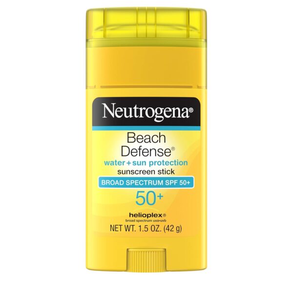 Neutrogena Beach Defense Sunscreen Stick SPF 50, 1.5 oz, Hands-Free Application, Oxybenzone Free Sunscreen for Face & Body, Water-Resistant Sun Protection, Travel Size