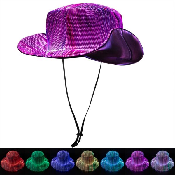 LED Bucket Hat, 7 Colors Rave LED Hats for Men Women Rechargeable Light up LED Cowboy Hat Wide Brim Neon Outfit for Night Dance Party (Black)