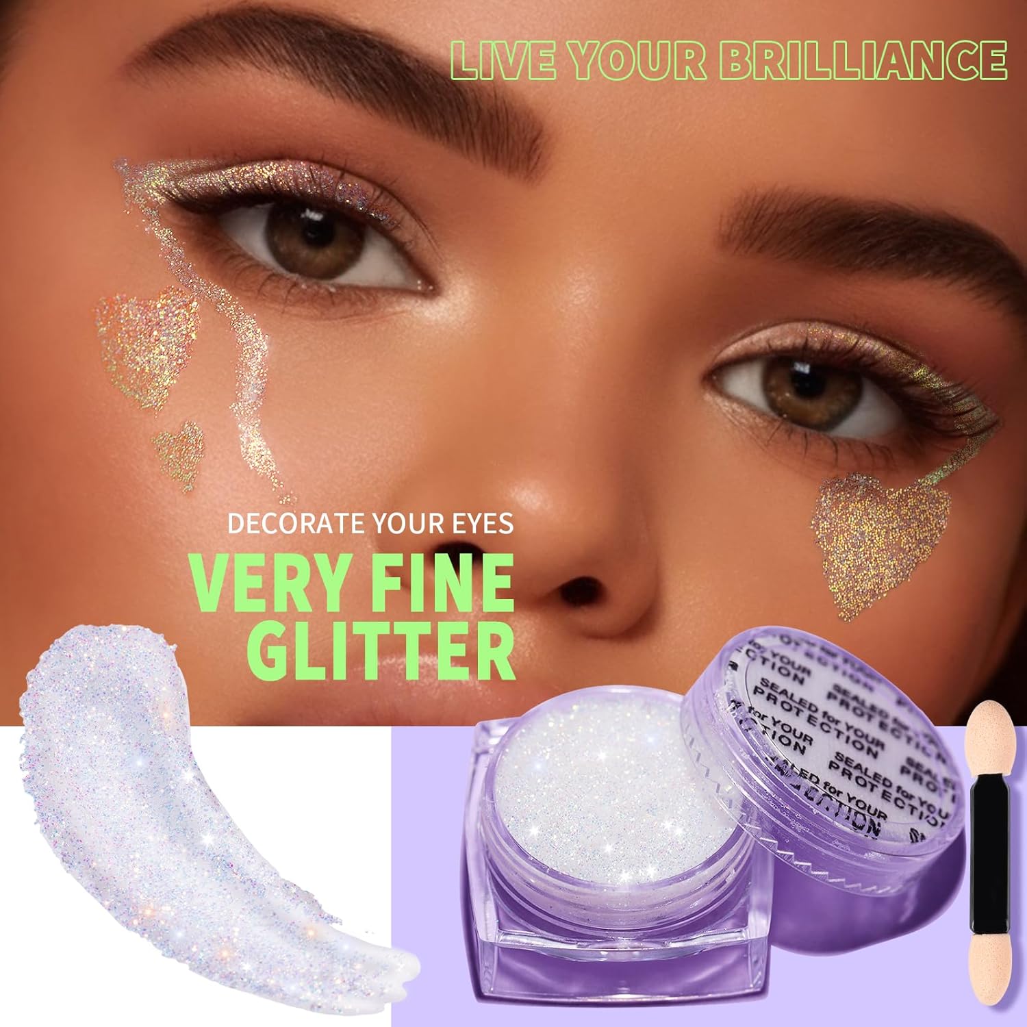 Teenitor Face Glitter Body Glitter, Clear White Body Glitter Gel, Hair Glitter Gel, 6 Shapes Rave Glitter, Mermaid Sequins Makeup Glitters Face Paint, Chunky Sparkling Glitter Gel for Women - Image 3