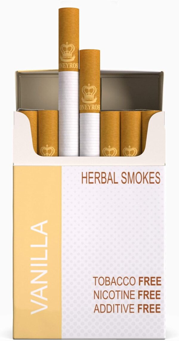 Honeyrose Herbal Cigarettes “VANILLA” Flavor, 100% Tobacco & Nicotine FREE, 100% Natural, Herbal Smokes, Quit Smoking, Made In England