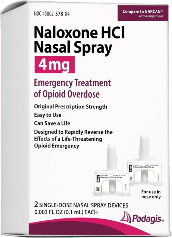 Naloxone HCI Nasal Spray, 4 mg – Emergency Treatment for Opioid Overdose – Rapid-Response Opioid Overdose Reversal, 2 Dose Single Use Nasal Spray