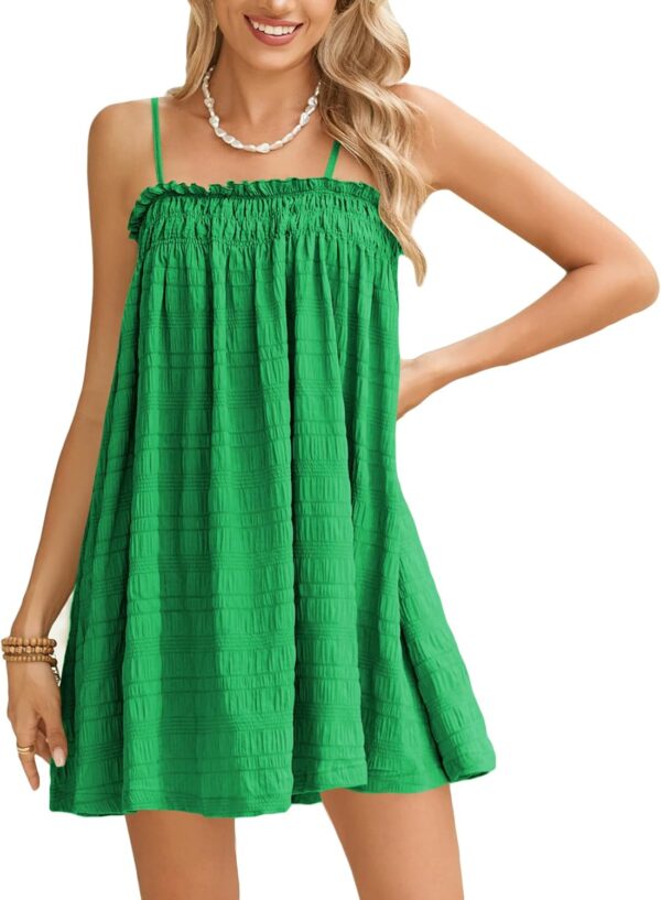 MakeMeChic Women’s Casual Sleeveless Summer Cami Dress Ruffle Swing Shirred Mini Short Dress