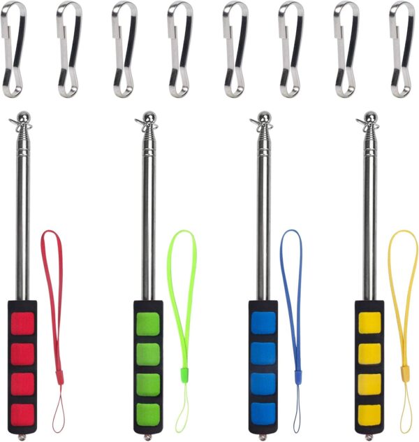 Enjoyist 4-Pack Assorted Color Telescoping Handheld Flagpole, Extendable Stainless Portable Steel Banner Tour Guides & Pointer for Teachers, with Clips (63” Flagpole)