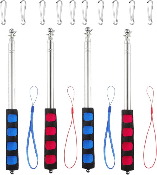 4 PCS 6.5Ft Telescopic Handheld Flagpoles with Clips Portable Telescopic Banner Flag Pole Telescopic Teacher Pointer Tour Guide Flag Pole for Festival Tour Guides Teachers (Red+Blue)