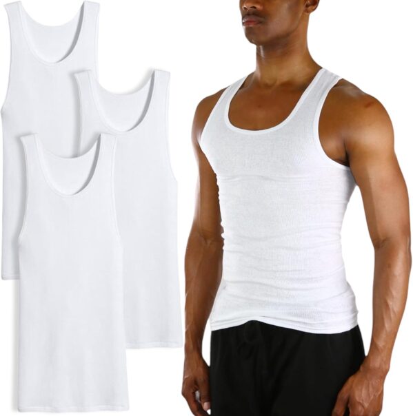 ToBeInStyle Men’s Value Pack of Form Fitting Scoop Neck Sleeveless White A-Shirts
