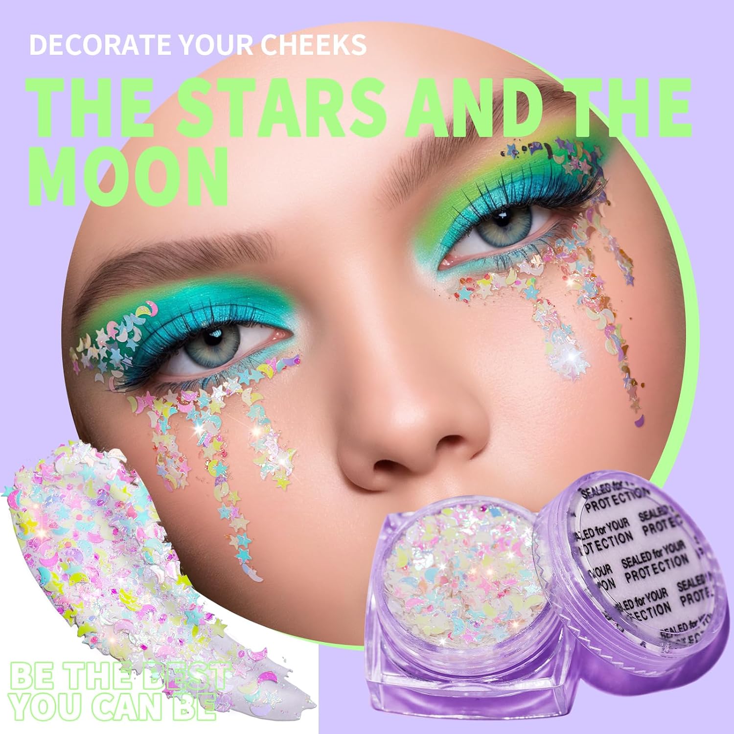Teenitor Face Glitter Body Glitter, Clear White Body Glitter Gel, Hair Glitter Gel, 6 Shapes Rave Glitter, Mermaid Sequins Makeup Glitters Face Paint, Chunky Sparkling Glitter Gel for Women - Image 6