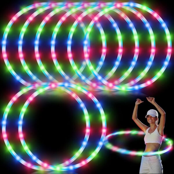 Jerify 8 Pack 36 Inch LED Light up Hoop for Kids Adults Children, Festival Accessories LED Glowing Lights Fitness Exercise Changing Exercise Glowing Hoop for Kids Dance Dark Fitness