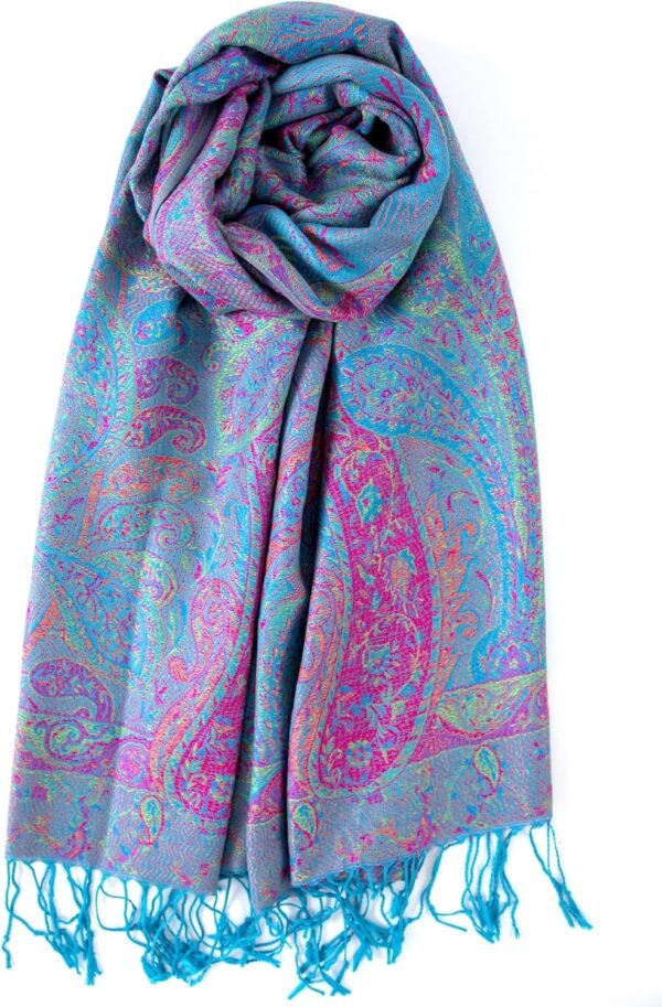 Achillea Reversible Paisley Pashmina Rave Scarf, Shawls and Wraps for Evening Dresses, Exotic Indian Scarves for All Season