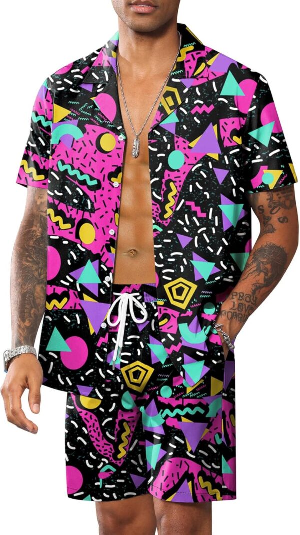 LecGee Men’s Rave Outfits Hawaiian Shirts and Shorts Sets 2 Pieces Retro 80s 90s Outfit