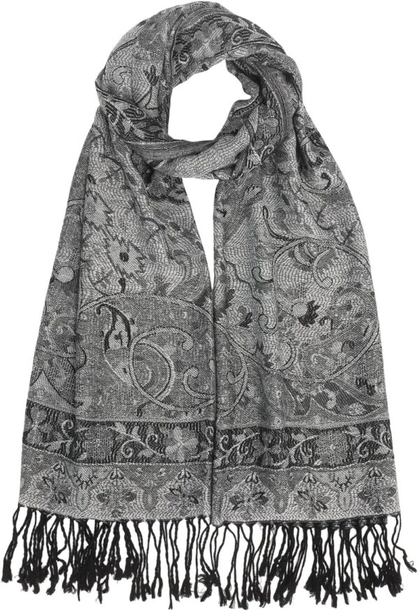 Paisley Pashmina Rave Shawl Scarf-Women’s Reversible Ethnic Jacquard Pashmina Wraps for Evening Travel