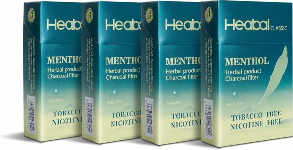 HEABAL Herbal Cigarettes – Tobacco Free, Nicotine Free – Menthol (4 Packs)
