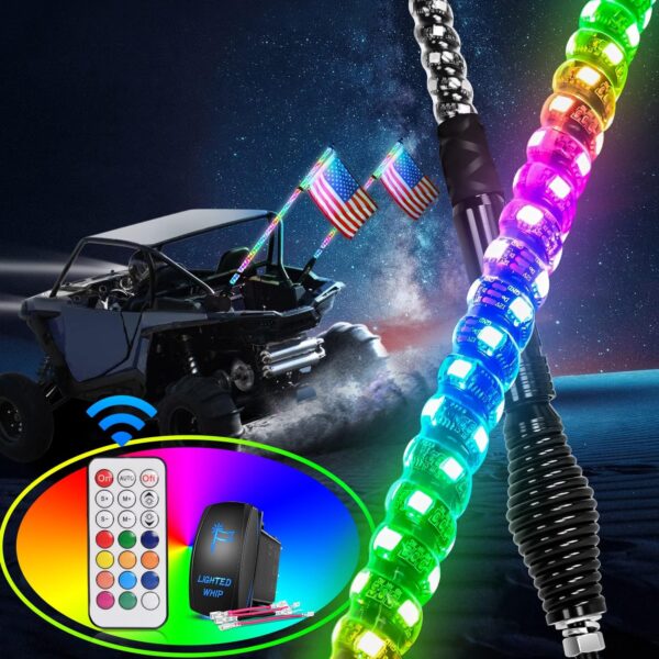 Nilight – TL-27 2PCS 4FT Spiral RGB Led Whip Light with Spring Base Chasing Light RF Remote Control Lighted Antenna Whips for Can am ATV UTV RZR Polaris Dune Buggy Offroad Truck