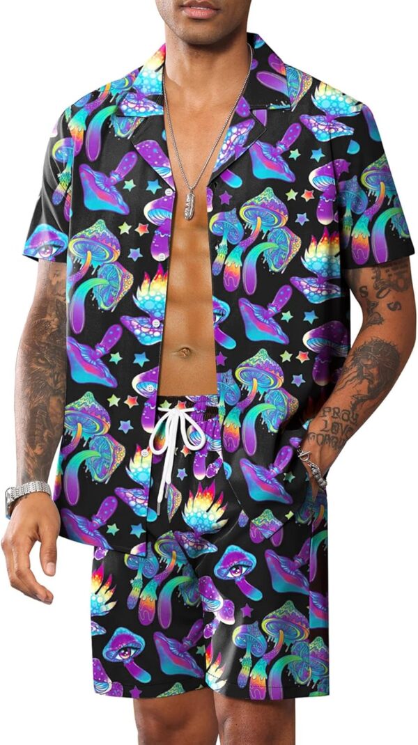 LecGee Men’s Rave Outfits Hawaiian Shirts and Shorts Sets 2 Pieces Retro 80s 90s Outfit