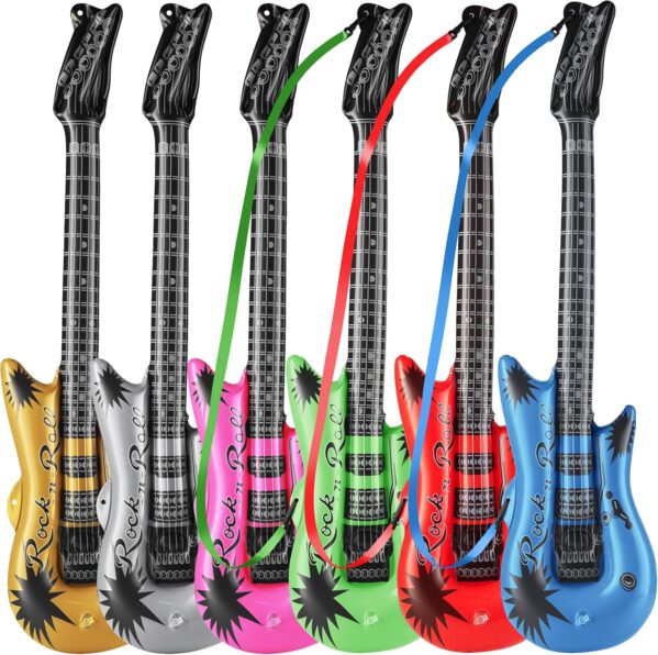 Bedwina Inflatable Guitars for Kids – (Pack of 6) 36-inch Neon Blow Up Guitar Instruments, Party Favors, Giveaways, DJ-Props, Photo-Booth, Birthdays, Rock Star, Rock and Roll Party Decorations