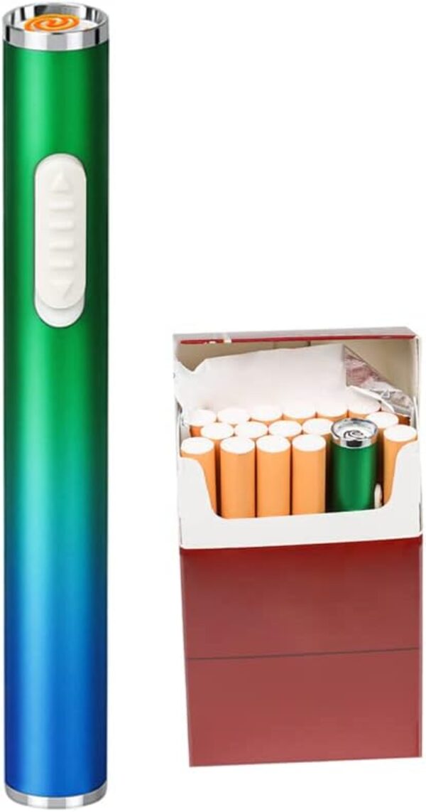 Slim Lighters USB Electric Lighter Rechargeable Windproof Flameless Cigarette Lighter Mini Protable No Gas Lighter (Green Blue)