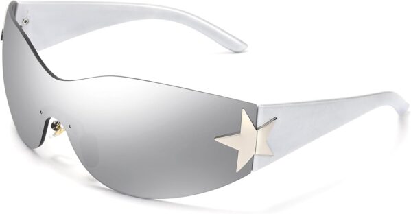 LIKSMU Rimless Y2K Sunglasses for Women Men Wrap Around Fashion Sunglasses Oversized Frameless Trendy Sun Glasses