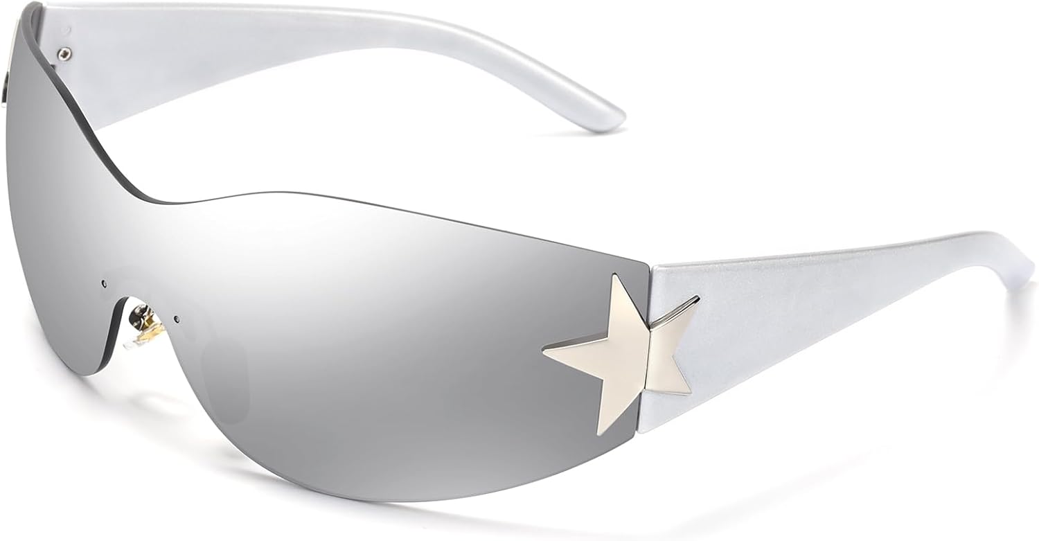 LIKSMU Rimless Y2K Sunglasses for Women Men Wrap Around Fashion Sunglasses Oversized Frameless Trendy Sun Glasses
