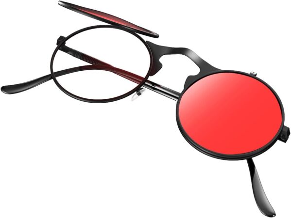 Unisex Retro 80s/90s Flip-Up Round Sunglasses Steampunk Rave Shades with Double Lenses