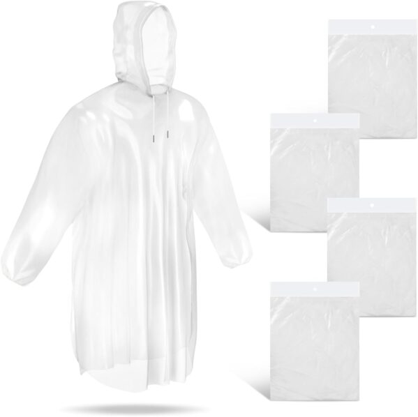 Guirnd 4 Pack Disposable Ponchos, Clear Rain Ponchos for Adults, Vinyl Ponchos Adult with Drawstring Hood, Emergency Panchos Rain Adult for Travelling, Outdoor, Daily Life