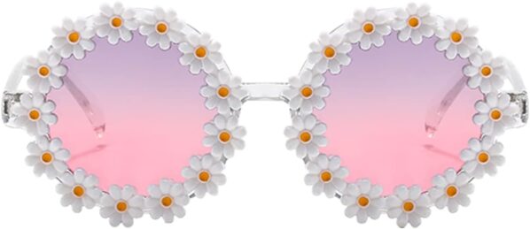 Dollger Daisy Sunglasses for Women Flower Round Fashion Rave Party Disco Fun Festival Retro Sunglasses Girls Gift…