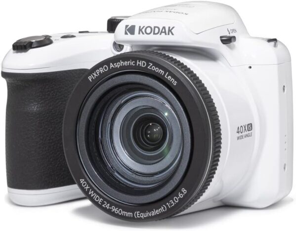 KODAK PIXPRO AZ405-WH 20MP Digital Camera 40X Optical Zoom 24mm Wide Angle Lens Optical Image Stabilization 1080P Full HD Video 3″ LCD Vlogging Camera (White), Full Frame