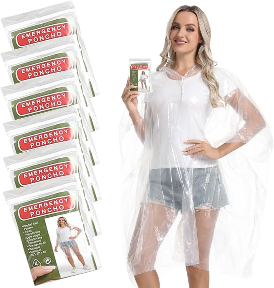 6/12 Pack Disposable Rain Ponchos Family Pack for Adults - Emergency Rain Ponchos for Women and Men