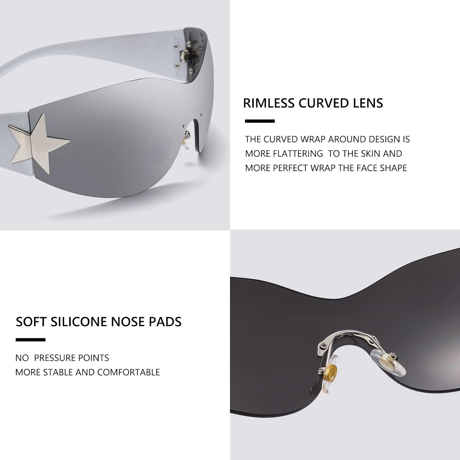 LIKSMU Rimless Y2K Sunglasses for Women Men Wrap Around Fashion Sunglasses Oversized Frameless Trendy Sun Glasses - Image 4