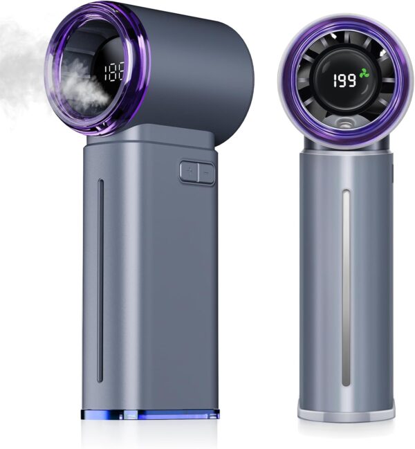 Portable Misting Fan – Mini Handheld Fan – 5000mAh Rechargeable Personal Mister Fans with Digital Display, 199 Speeds Adjustable, Birthday Gifts for Women Men Travel/Outdoor/Home/Office (Grey)