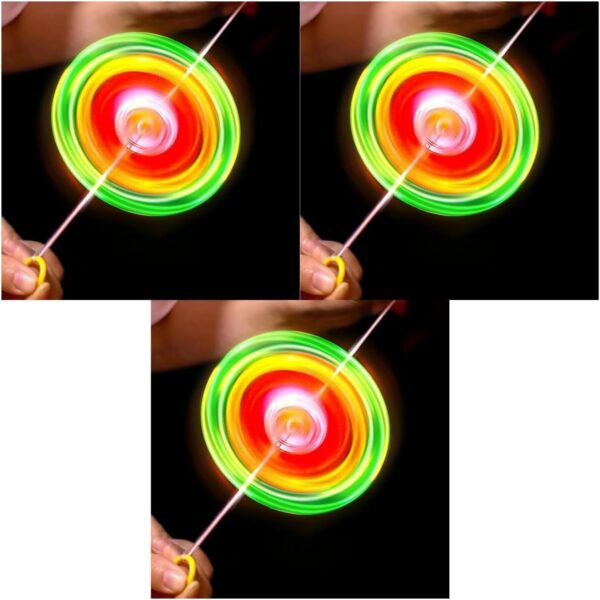 3Pcs Flywheel Spinning Spinner Fidget Light Rainbow Lightshow Orbital Flash Novelty Gift Pull Line Flashing Glow in The Dark Wheel Colorful Sorting and Stacking