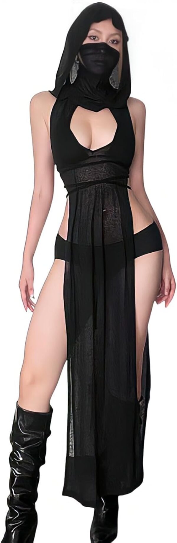 Rave Outfits for Women Streetwear High Split Hooded Dress Succubus Sexy Rave Swimsuit Cover Ups