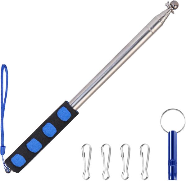 8.2ft Telescopic Flag Pole,Stainless Steel Handheld Portable Extendable Retractable Flagpole with Anti-Slip Grip,Clips,Whistle,Collapsible Telescoping Flag Pole Pointer for Tour Guide,Festival (Blue)