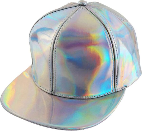 FALETO Adjustable Shiny Holographic Baseball Cap Rainbow Reflective Hip Hop Rave Hat Metallic Casual Cap