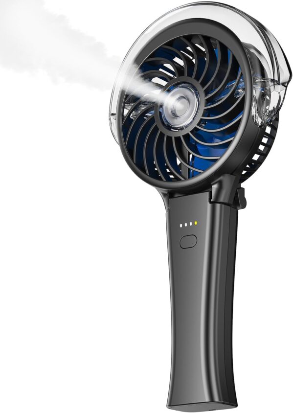 KIBEE Portable Misting Fan – 4000mAh Rechargeable, 50ml Water Tank, Foldable 180° Handheld with Mist Spray, 3-Speed Personal, Portable Charger for Travel, Outdoors, Makeup & More(Gray)