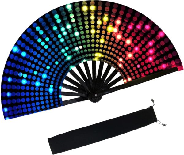 dmjuncong Large Folding Hand Rave Fan – Florescent Fan with Bag for Music Festivals, Carnivals / Disco, Neon or Glow Parties