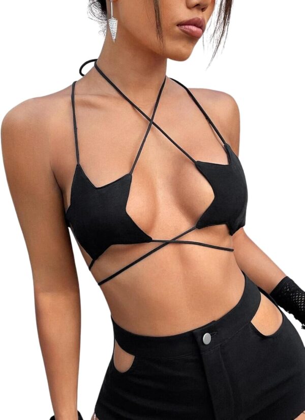 Rave Star Top for Women – EDC Festival Sexy Halter Party Dance Bra Backless Strappy Crisscross Wrap Tie Outfits