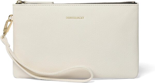 DORIS&JACKY Goatskin Leather Wristlet Clutch Wallet Cute Small Pouch Bag With Strap