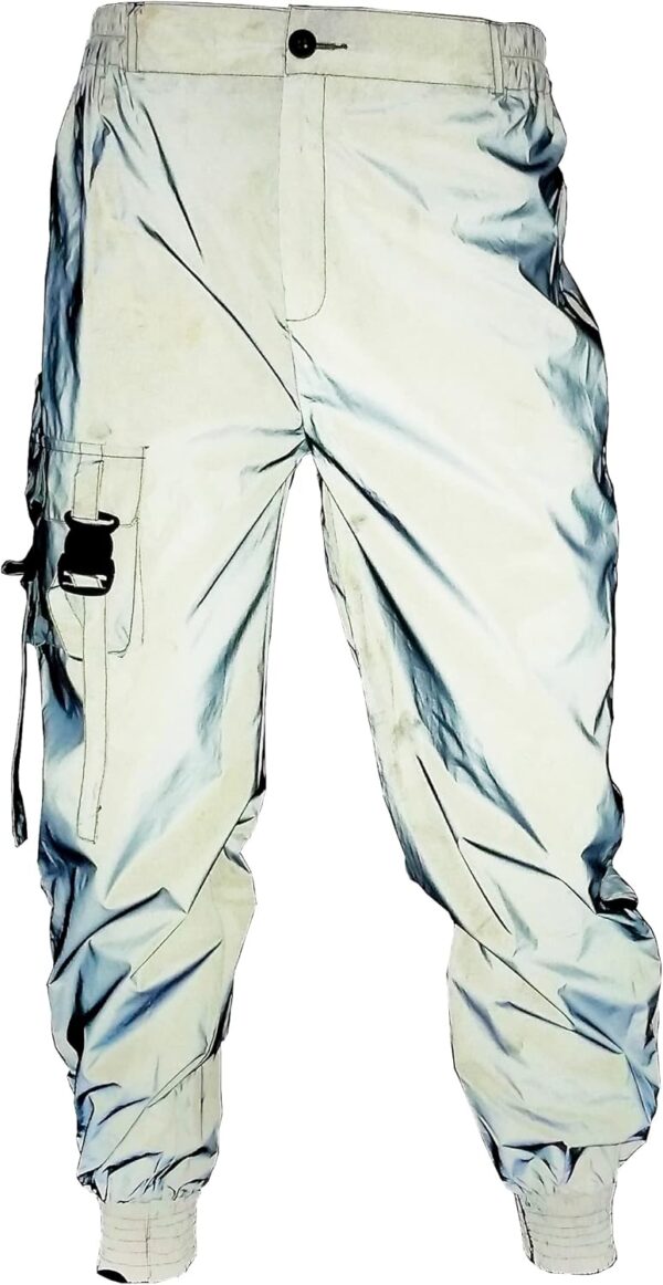 LZLRUN Men Rave Reflective Pants Breathable Zipper Fluorescent Trousers Casual Harajuku Night Sporting Jogger