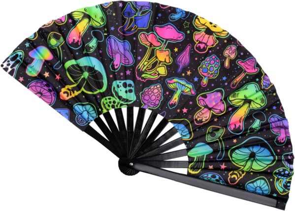 Large UV Glow Rave Fan – Bamboo Folding Fan for Halloween, Music Festival, Club, Dance, Party, Drag Queen