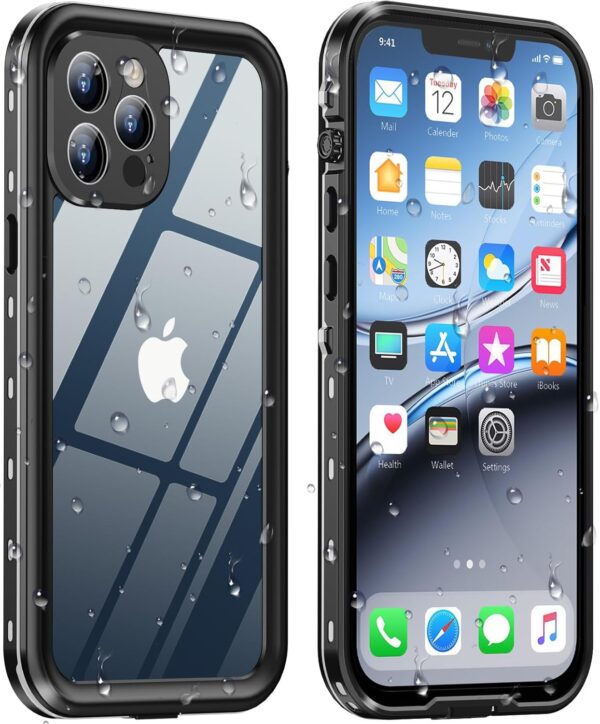 Design for iPhone 12 Pro Max Case Waterproof, Full Body Underwater Dustproof Shockproof Case Built-in Screen Protector – Clear