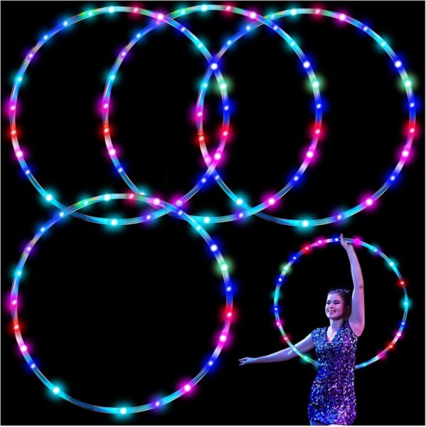 4Pack LED Hoop Dance Exercise Light Up Hoop for Kids Adults Children, 36in24in Fitness Equipment Weight Loss Auto Color Changing Strobe Glow Light