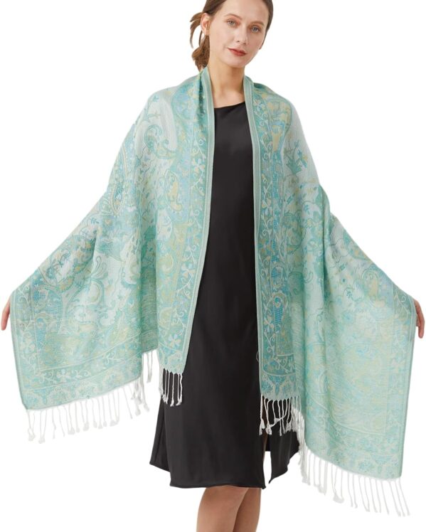 Paisley Pashmina Rave Shawl Scarf-Women’s Reversible Ethnic Jacquard Pashmina Wraps for Evening Travel