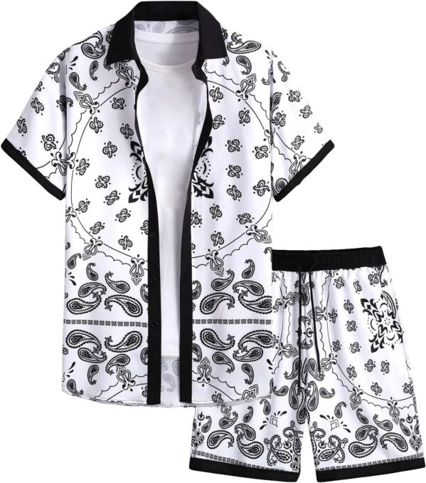 GORGLITTER Men’s Beach Vacation 2 Piece Outfits Paisley Shorts Sets Rave Outfit