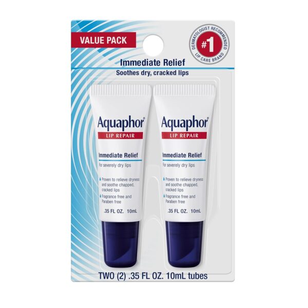 Aquaphor Lip Repair Ointment, Moisturizing Lip Balm Pack, Relieves Dryness, 0.35 Tube, Pack of 2