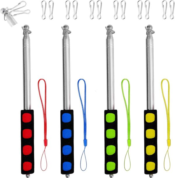Difuento 4PCS 6.5ft Tour Guide Flag Pole Telescoping Handheld Flagpoles Stainless Steel Extendable Portable Flag pole With Clips For Tour Guide Teaching Point Horse Training Totem Pole Festival Parade