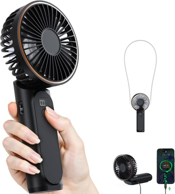 Portable Handheld Fan, 4000mAh, 180 Adjustable, 6 Speed Wind, Display Electricity in Real Time, USB Rechargeable Foldable Personal Fan